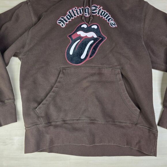 Y2K Rolling Stones Brown Hoodie Band Fleece Vintage Tour Concert Size Medium - Picture 7 of 7